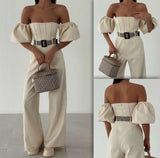 2387 Jumpsuit with puff sleeve and belt