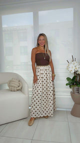 1111 Strapless combo polka dot midi dress