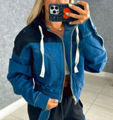 H032 Contrast denim hoodie jacket