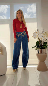 8930 Wide leg barrel denim pants