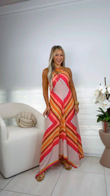 3703 Printed midi dress with halter neck