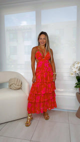 127D Floral print tiered maxi dress