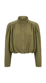 J403 Zip up mock neck bubble hem jacket