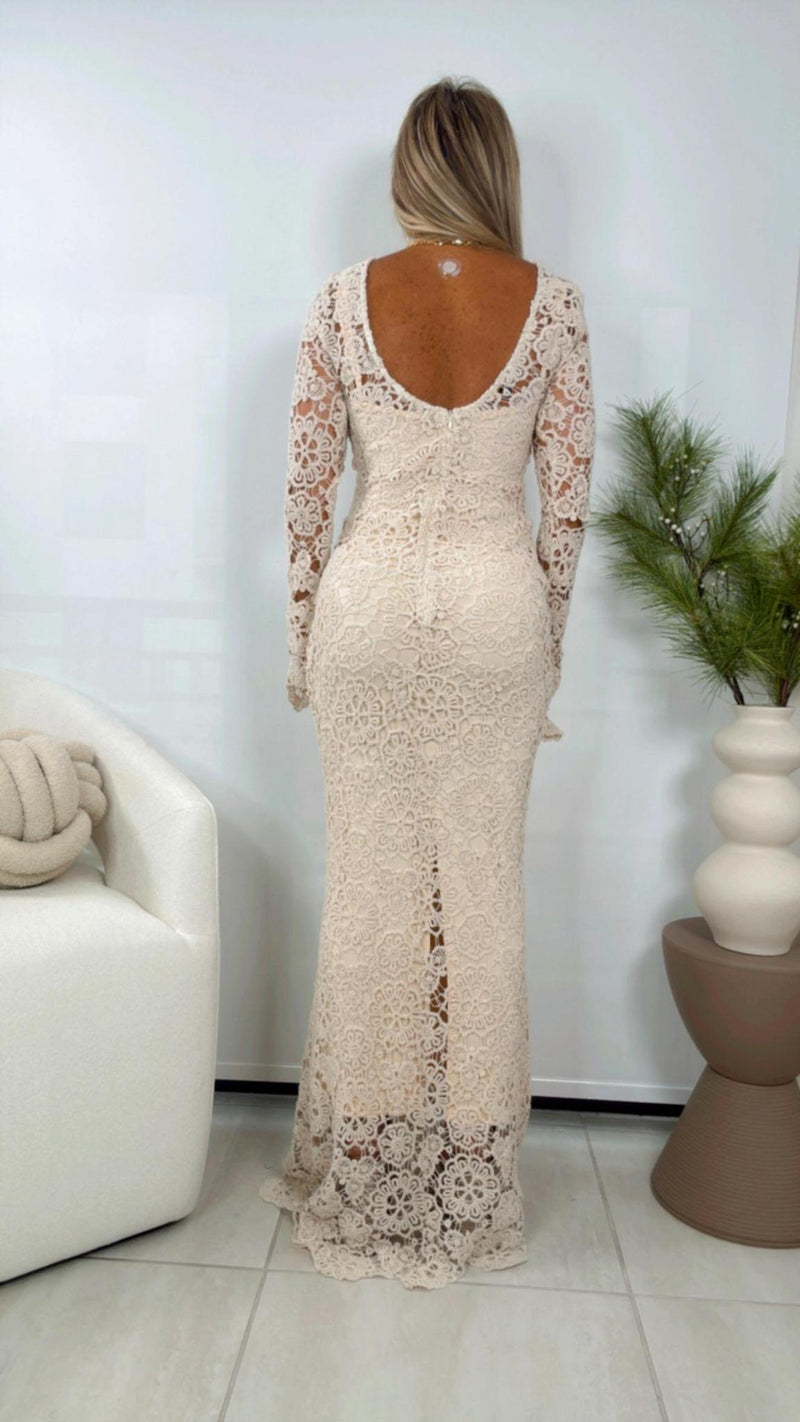 3812 long sleeve crochet maxi dress