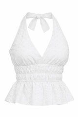 7421 Embroidered halter neck top