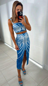 6002 Printed denim top and skirt set