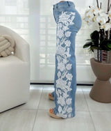 0597 Lace detail on side denim pants
