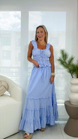 4277 Tie front top and maxi skirt set
