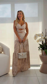 1767 Animal print open front maxi dress kiut