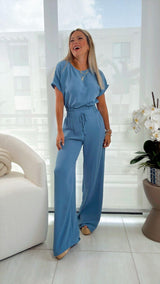 0021 Top and wide leg pants set