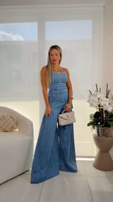 1877 Washed denim jumpsuit straight neckline