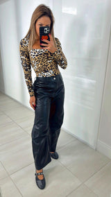 C552 Long sleeve square neck animal print top