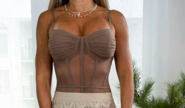4760 Mesh ruched bra corset bodysuit
