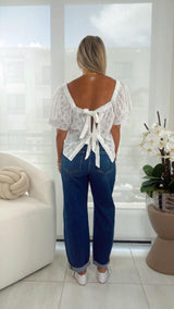 9506 Eyelet tie back blouse