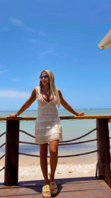 4985 Crochet beach fringe mini dress