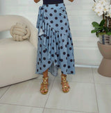 1050 Denim polka dot print wrap skirt