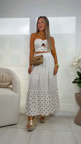 0026 Polka dot tube top and midi skirt set