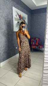 2207 Leopard print long dress