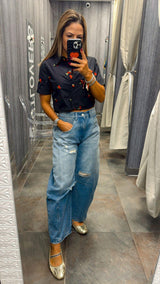 4173 Cherries crop top with buttons