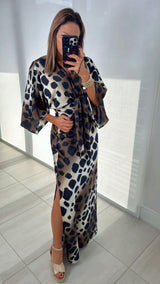 1302 Kimono sleeve tie back waisted midi dress