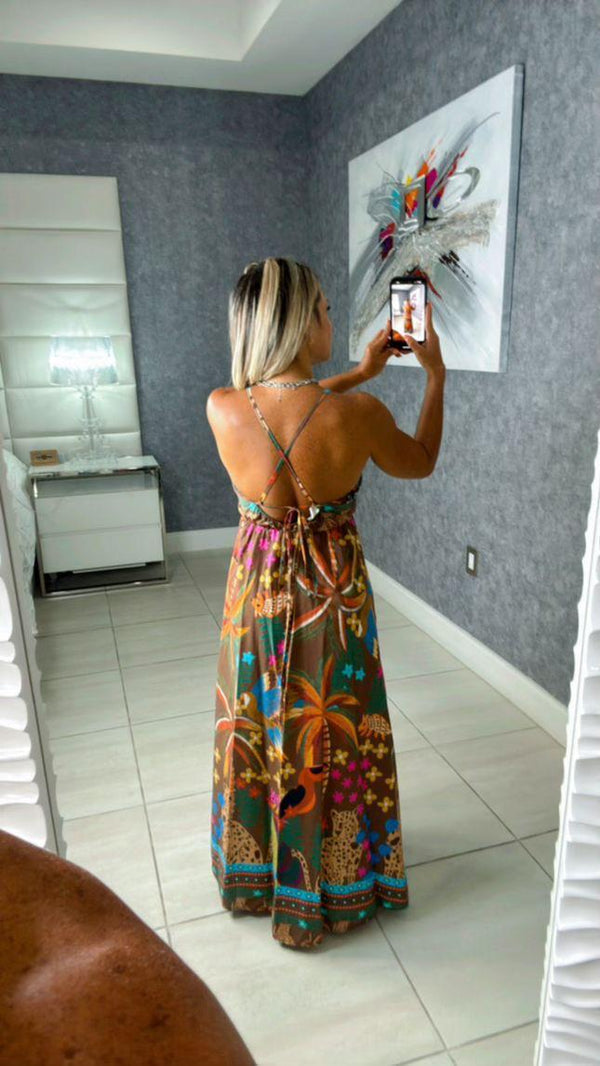 3993 Safari tropical maxi dress