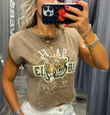4081 Tiger print sleeveless crop top