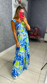 0836 Printed woven maxi dress with mini ruffle