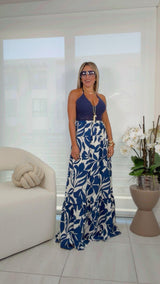 2305 Crochet and printed maxi dress