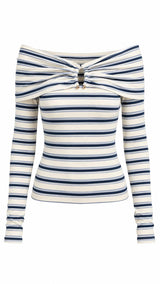 3438 Off shoulder long sleeve stripe top
