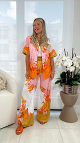 0857 Printed blouse and pants set