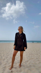 3211 Crochet beach cover up open back dress