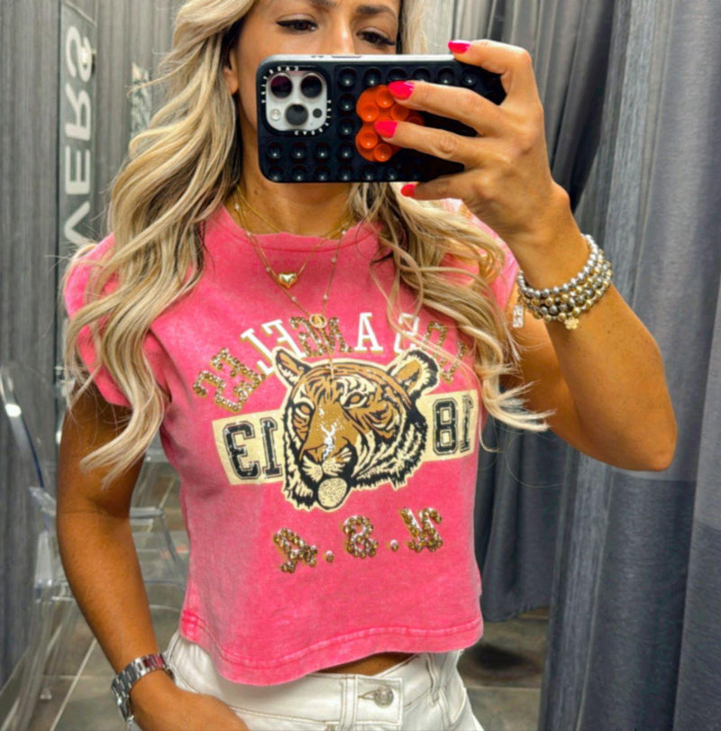 4081 Tiger print sleeveless crop top