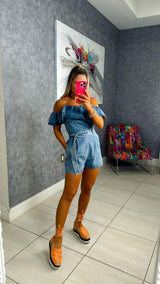 6325 Off shoulder ruffle detail romper