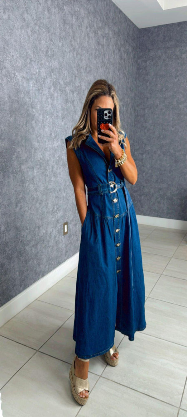 4262 Denim long dress with buttons