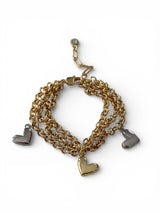 DL202 STATEMENT TRIPLE CHAN TWO TONE HEARTS BRACELET
