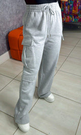 0763 High waist fleece cargo pants