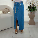 2065 Crossover tube denim maxi skirt