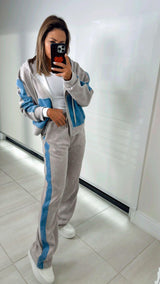 7115 Contrast cotton jacket and pants set