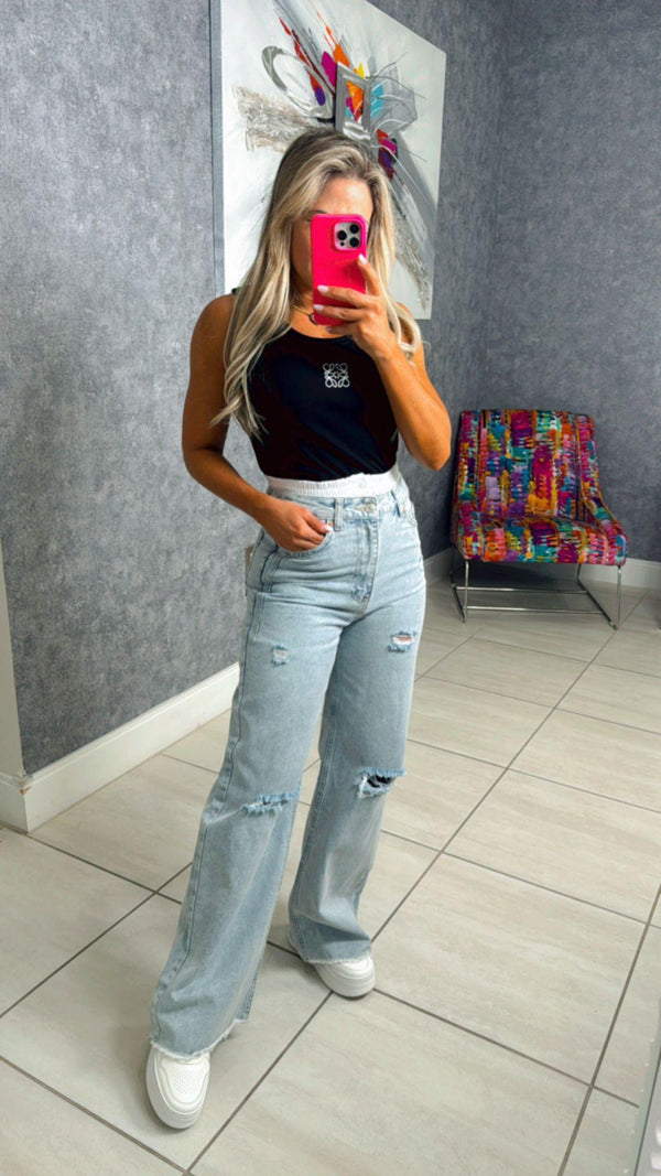 2655 Jeans with white elastic waist