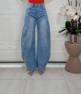 2821 Shiny detail denim barrel pants