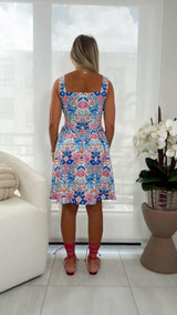 2345 Printed mini dress with square neck