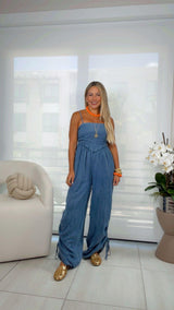 5598 Ruched on side denim jumpsuit