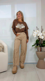 2779 Lace sleeve leopard hearts T-Shirt