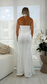 3780 Halter neck textured maxi dress
