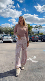 1768 Denim Leopard mesh top and harem pants set kiut