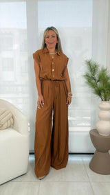 0527 Roll-up shirt and pleated long pants set