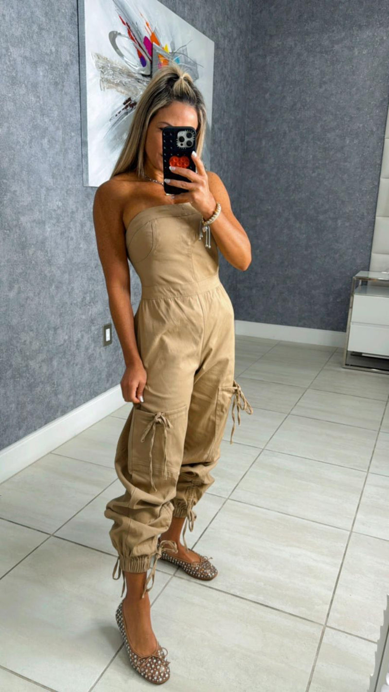 4635 Twill tube jumpsuit with ties