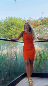9735 Crochet detail mini dress