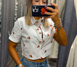 4173 Cherries crop top with buttons