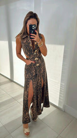 4160 Senses pin animal print maxi dress